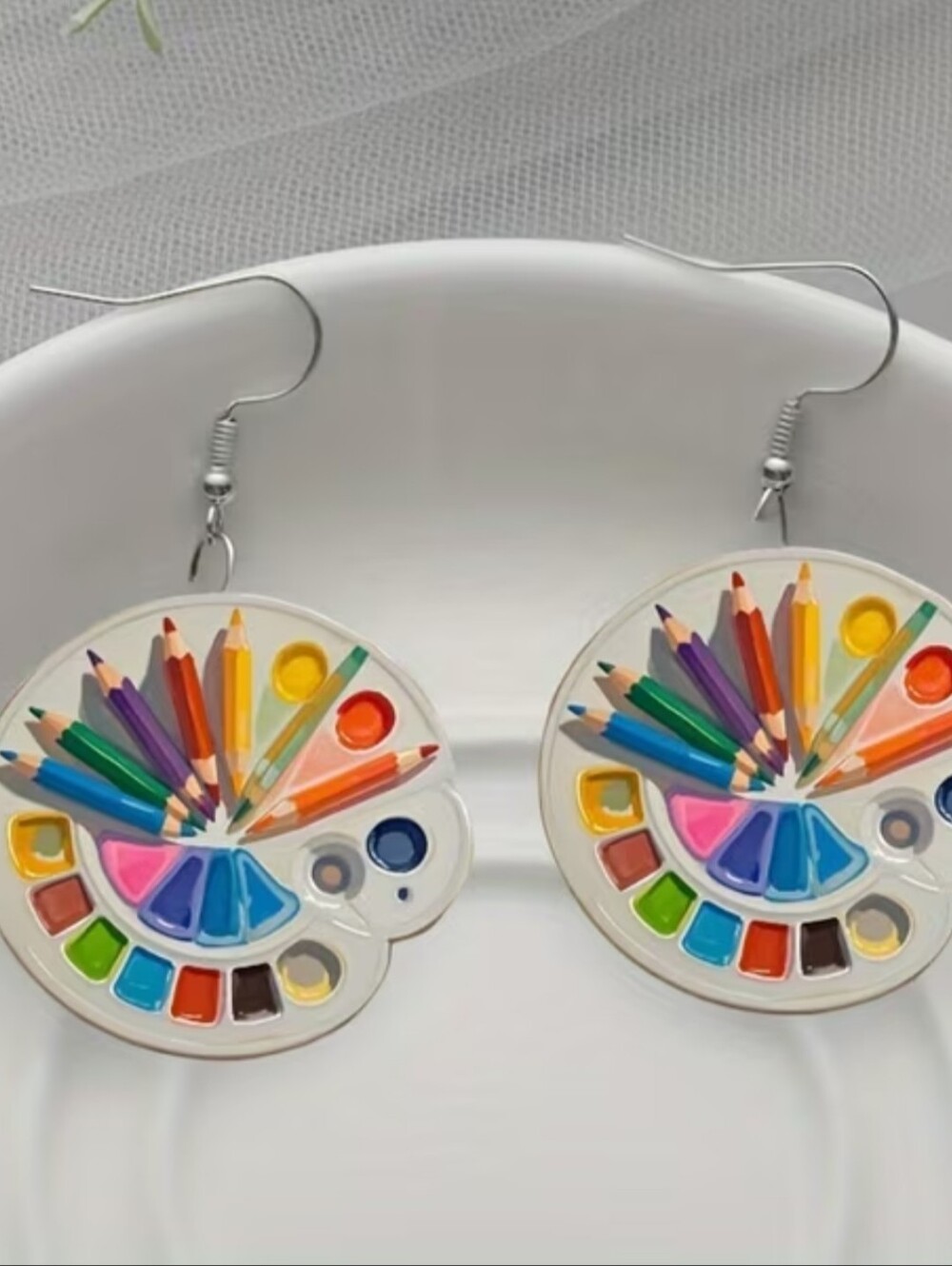 Hand Crafted Colorful Artist Palette Dangle Earrings - Multicolor